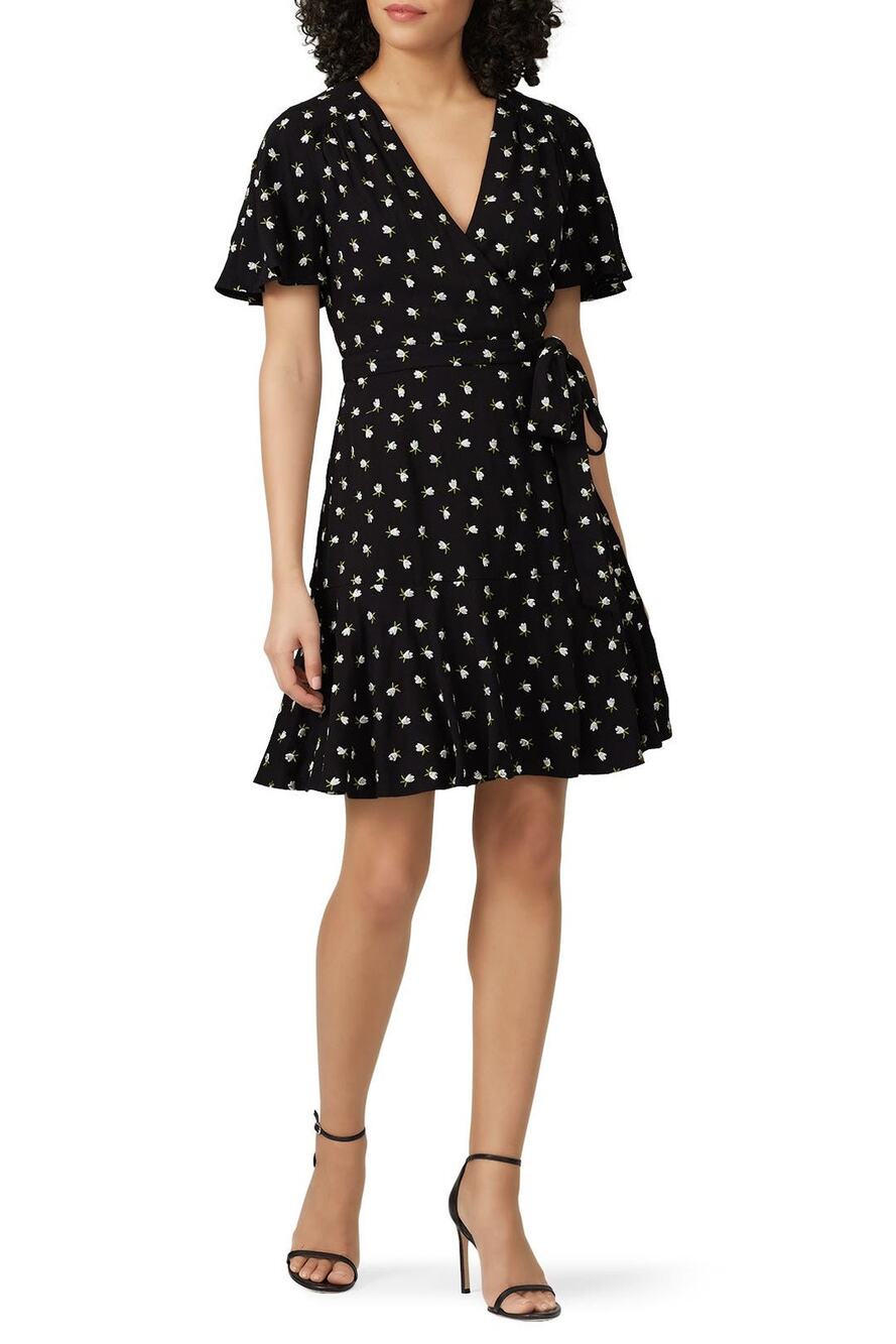 Jill Stuart Embroidered Floral Tie Side Dress Size 4 Black White